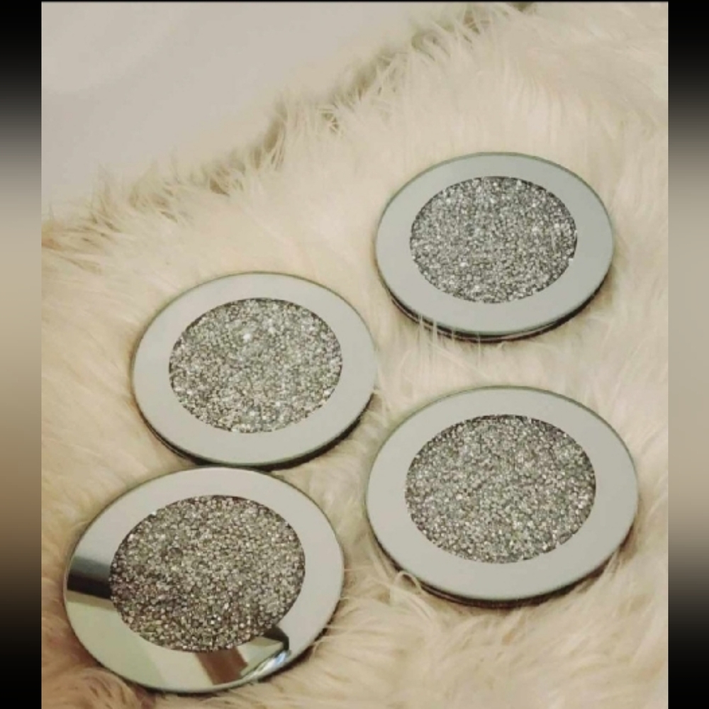 Sparkle Silver 4pc Coasters Set